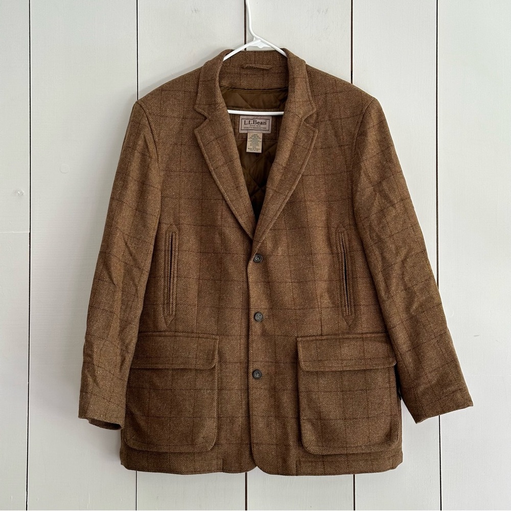 LL Bean Wool Barn Coat Field Jacket L Tan Zip Thinsulate Zip-off Quilted Liner